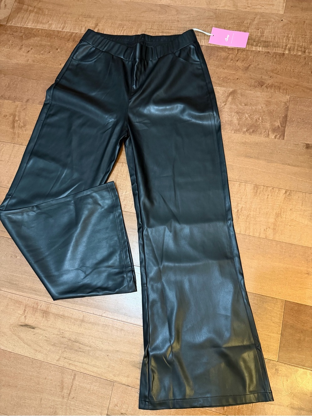 Black Faux Leather Wide-Leg women’s Pants